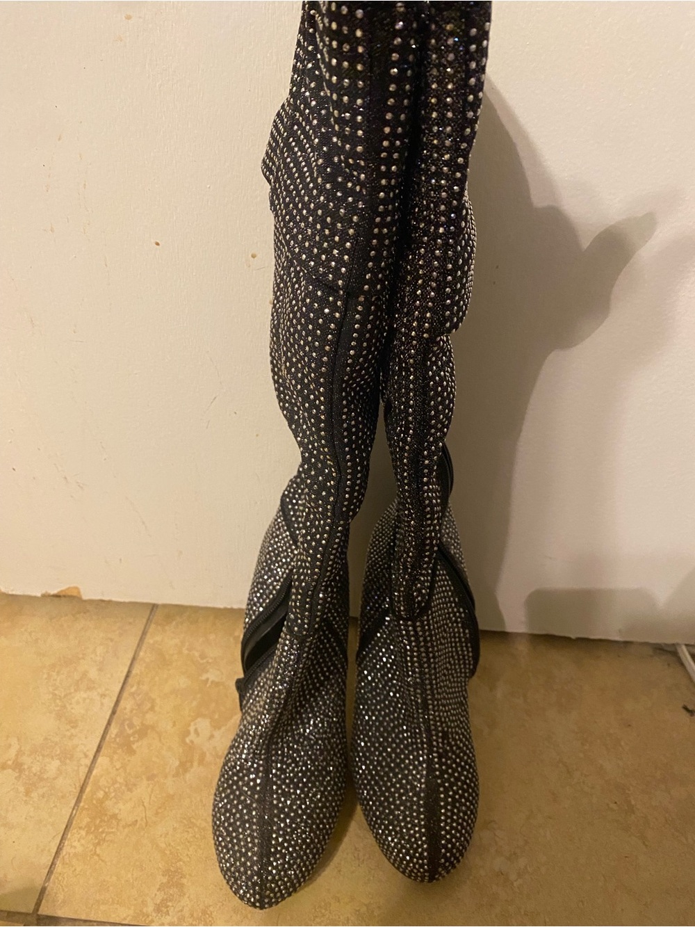 Studded Black Knee-High Heeled Boots
